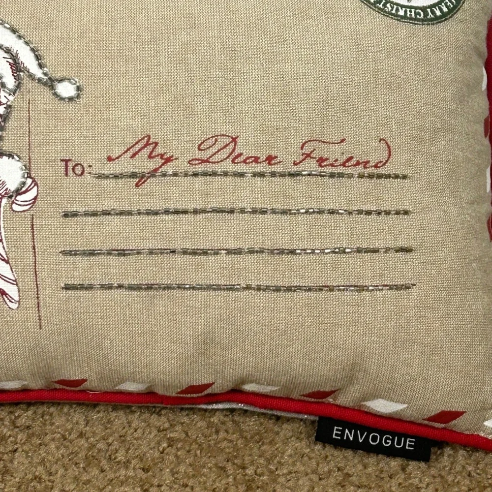 Envogue Christmas Santa Claus Lumbar Pillow Beaded Festive Holiday 15x10‎ inch